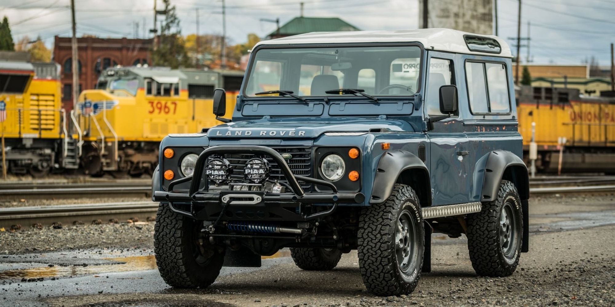 A Defender 90 with off-road accessories