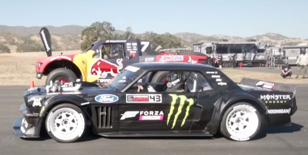 Menzies Trophy Truck squares off against the Mustang Hoonicorn in a drag race