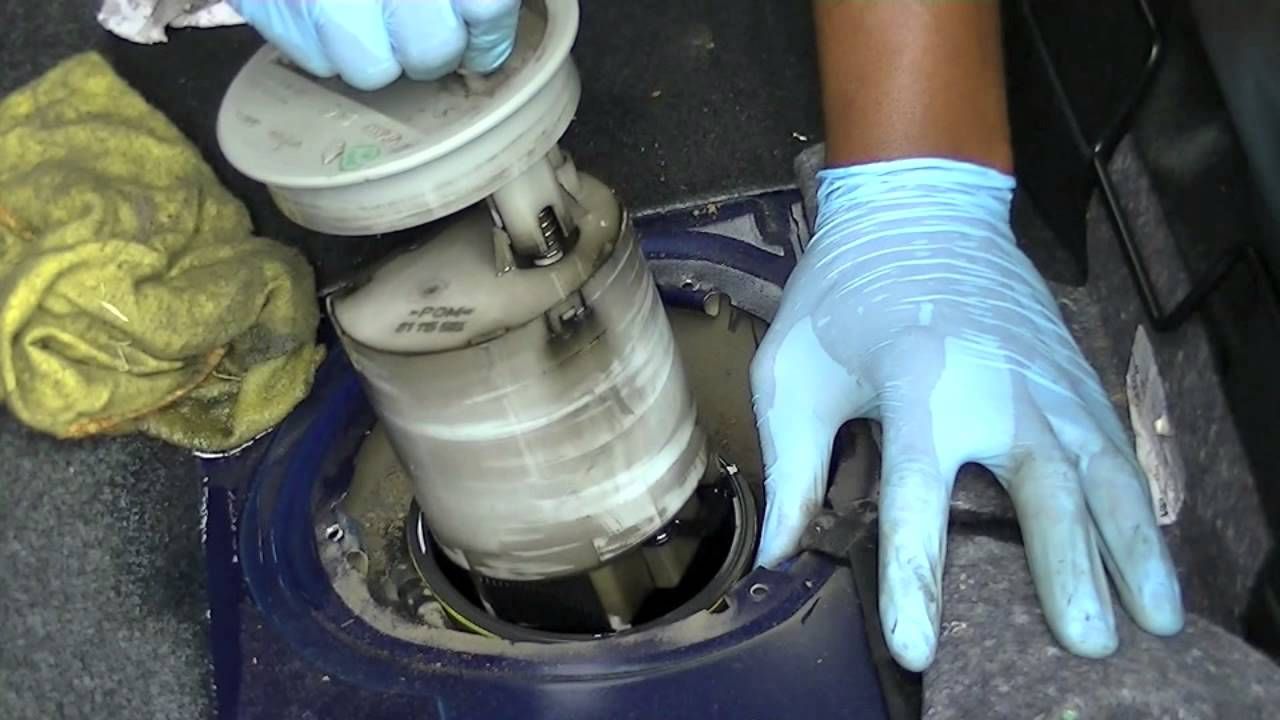 gloved hand examining gas tank
