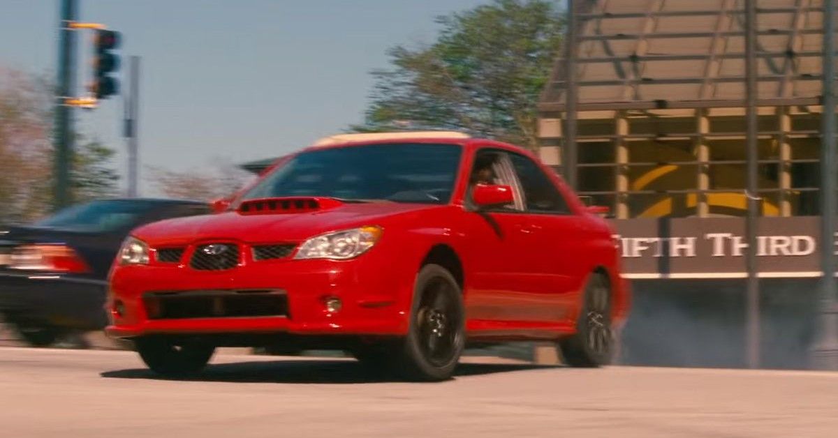 2007 Subaru WRX from Baby Driver drifting front third quarter view