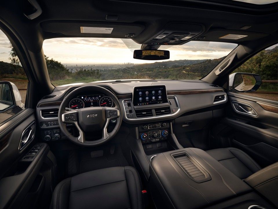 A photo showing the interior of the 2021 Chevrolet Tahoe SUV.