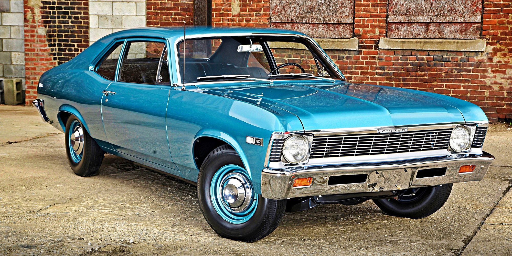 The front of a teal blue Nova