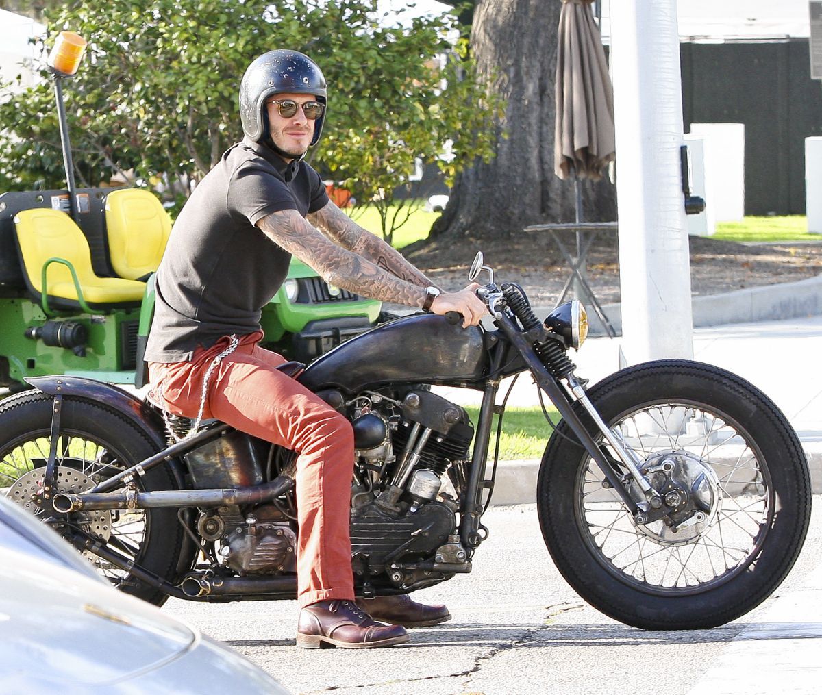 David Beckham on a motorcycle