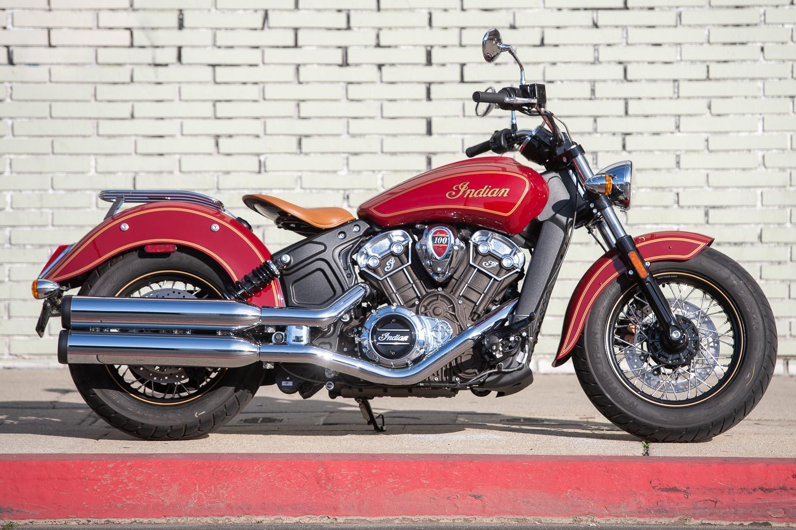 Indian Scout 100th Anniversary parked outside