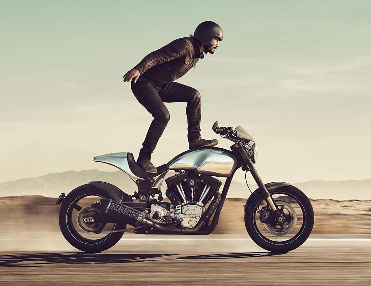 Keanu Reeves performing motorcycle stunt