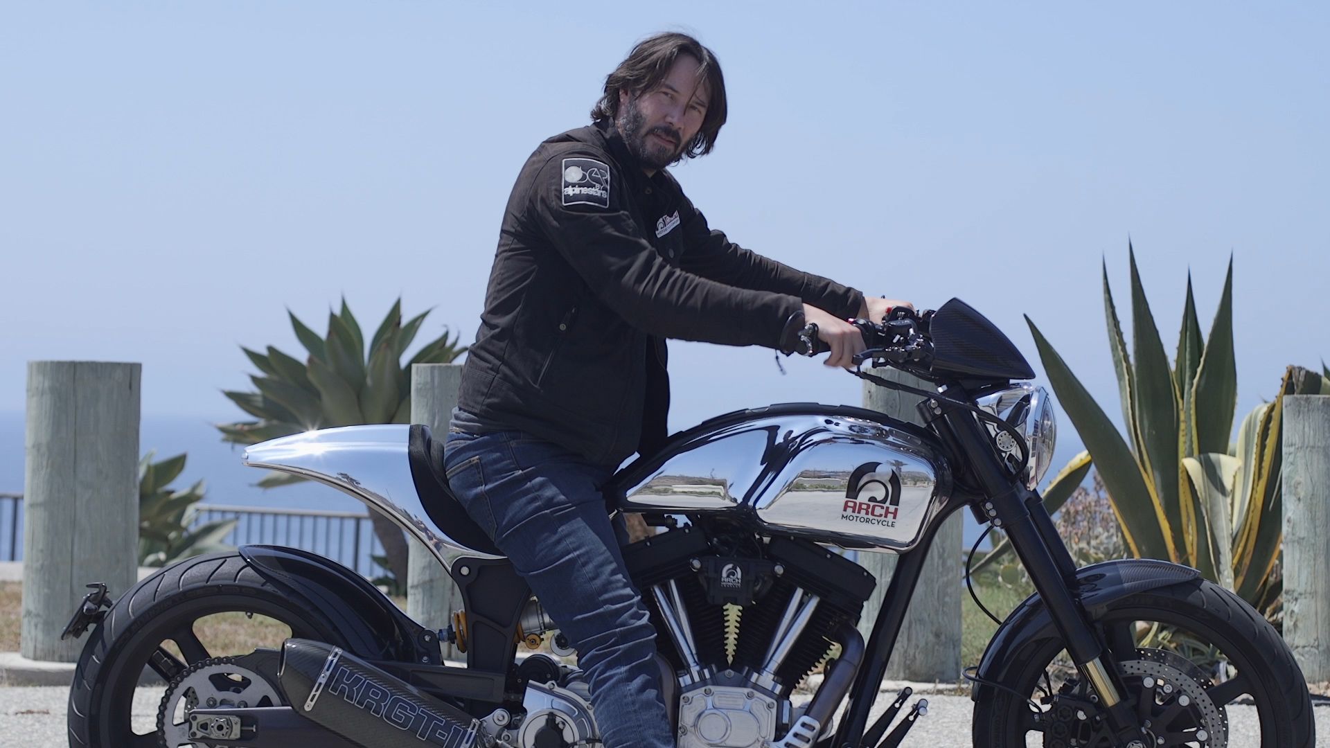 Keanu Reeves on his Arch motorcycle