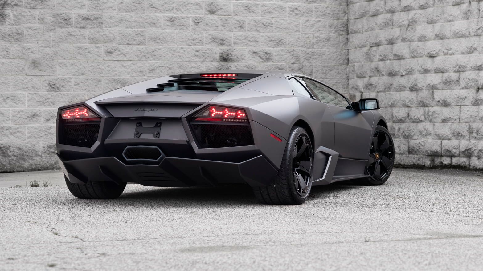 Lamborghini Reventon, silver, rear quarter view, street