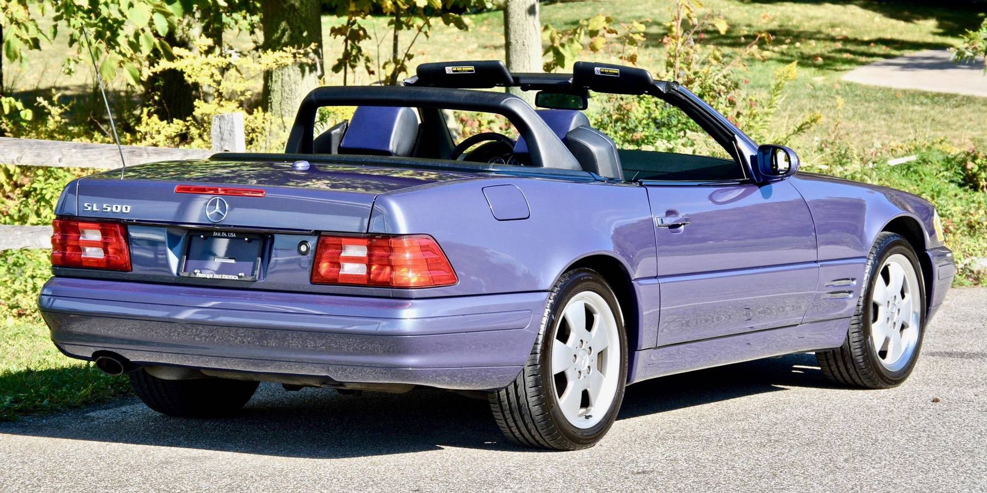 The rear of a purple R129