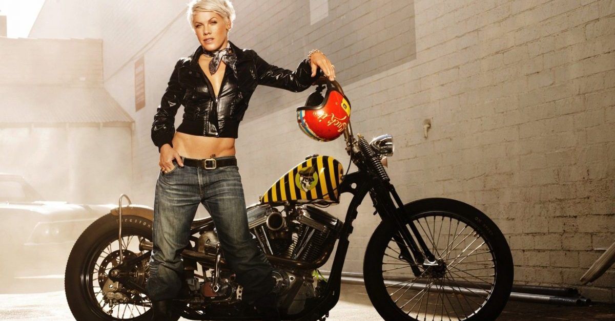 Pink with her bike