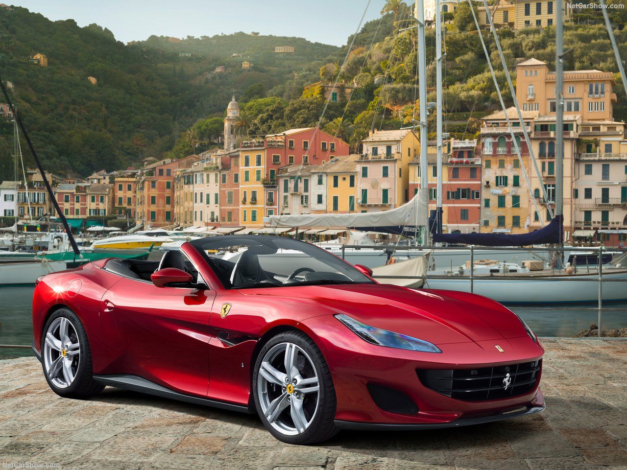 Ferrari parked at the Portofino seaside town