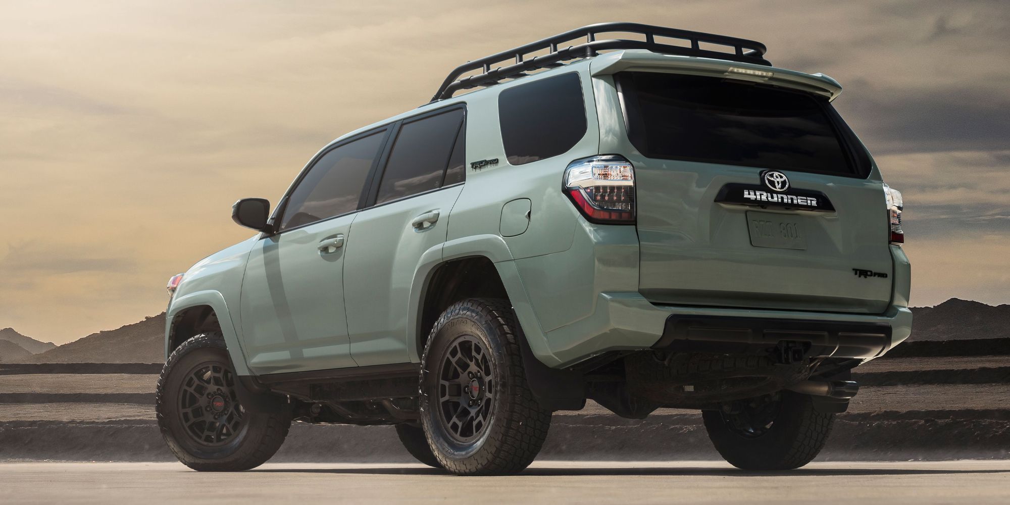 The rear of a green 4Runner TRD Pro