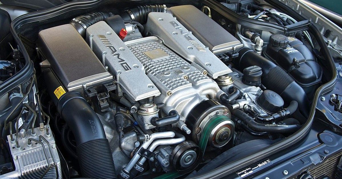 Mercedes E55 AMG engine bay view
