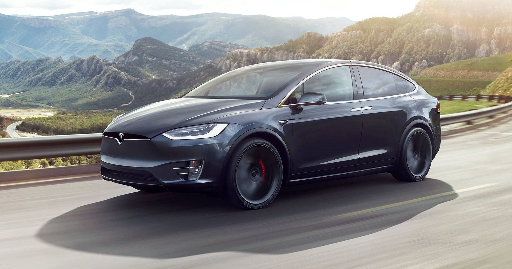 Black 2021 Tesla Model X at edge of road