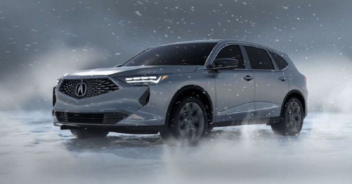 A photo of the 2022 Acura MDX surrounded by snow.