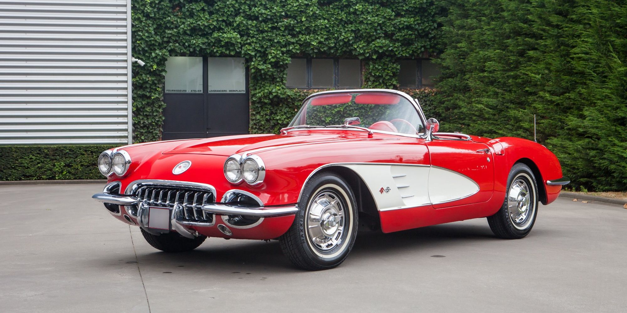 Front 3/4 view of a red C1 Corvette