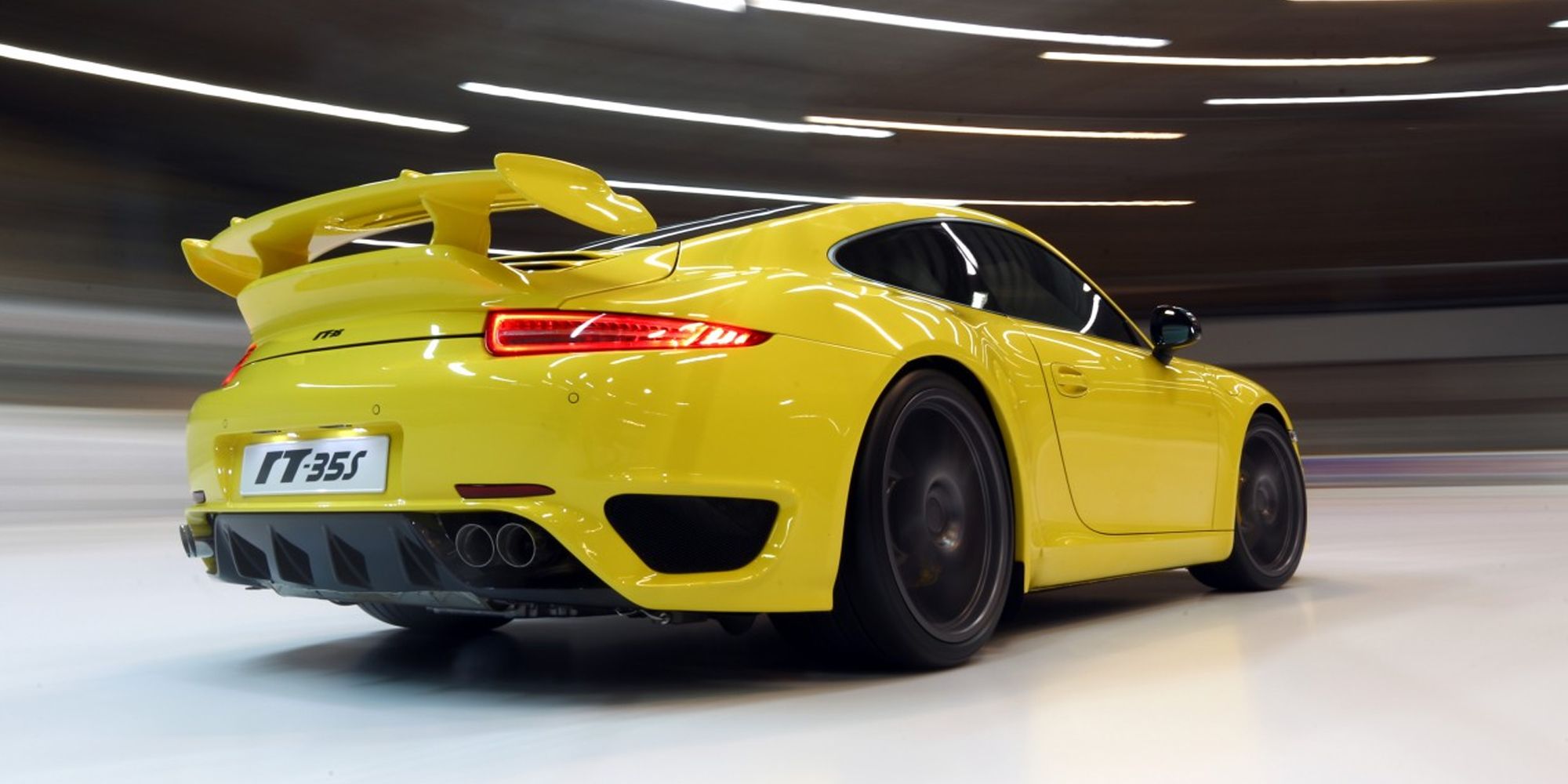 The rear of a yellow RT35 S