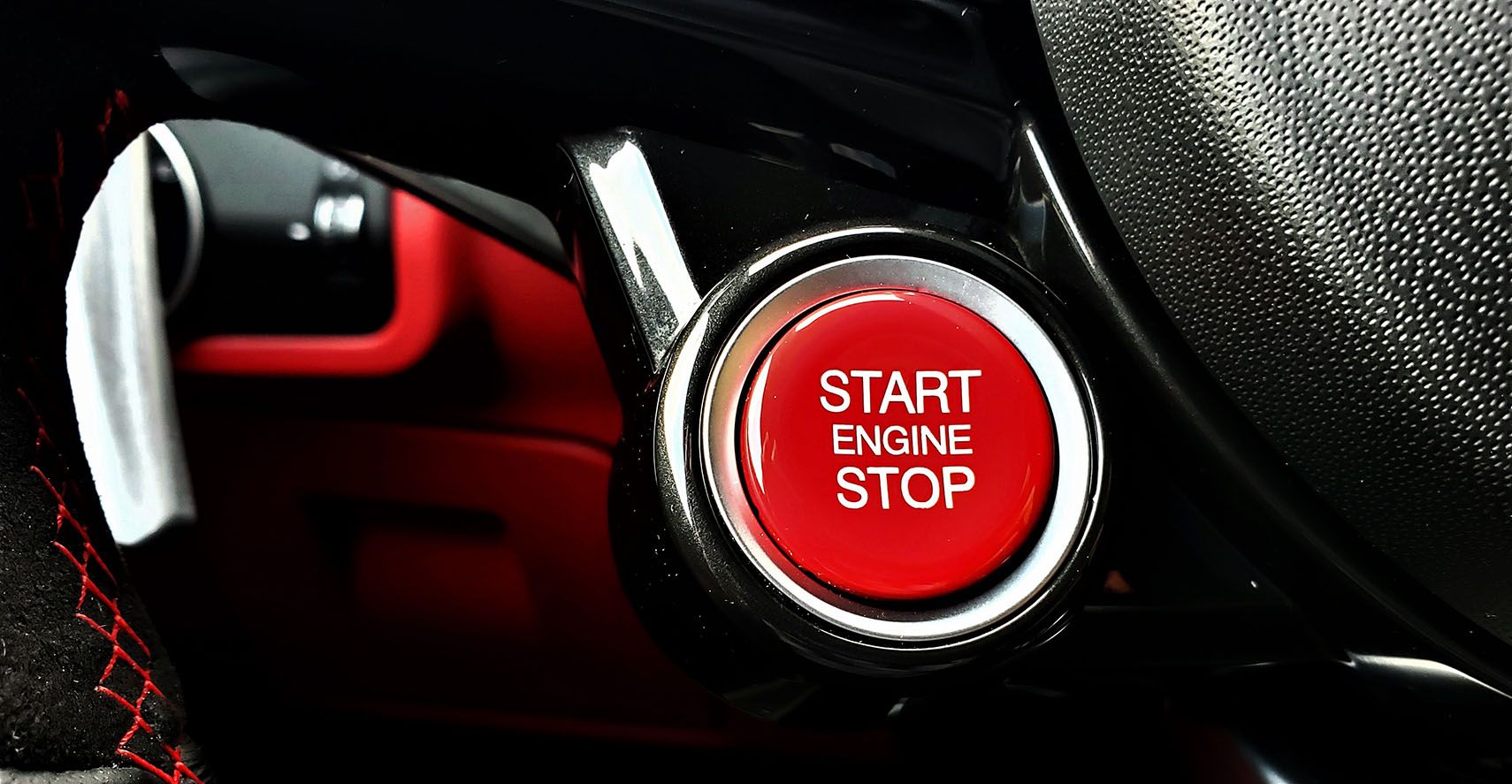 Just like with a Ferrari, this steering wheel-mounted engine start button gets things going.