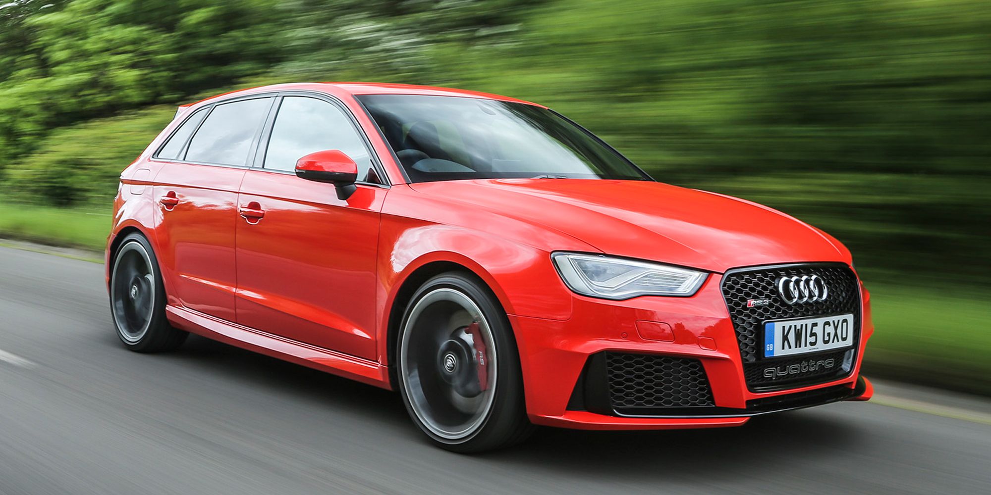 A red RS3 on the move