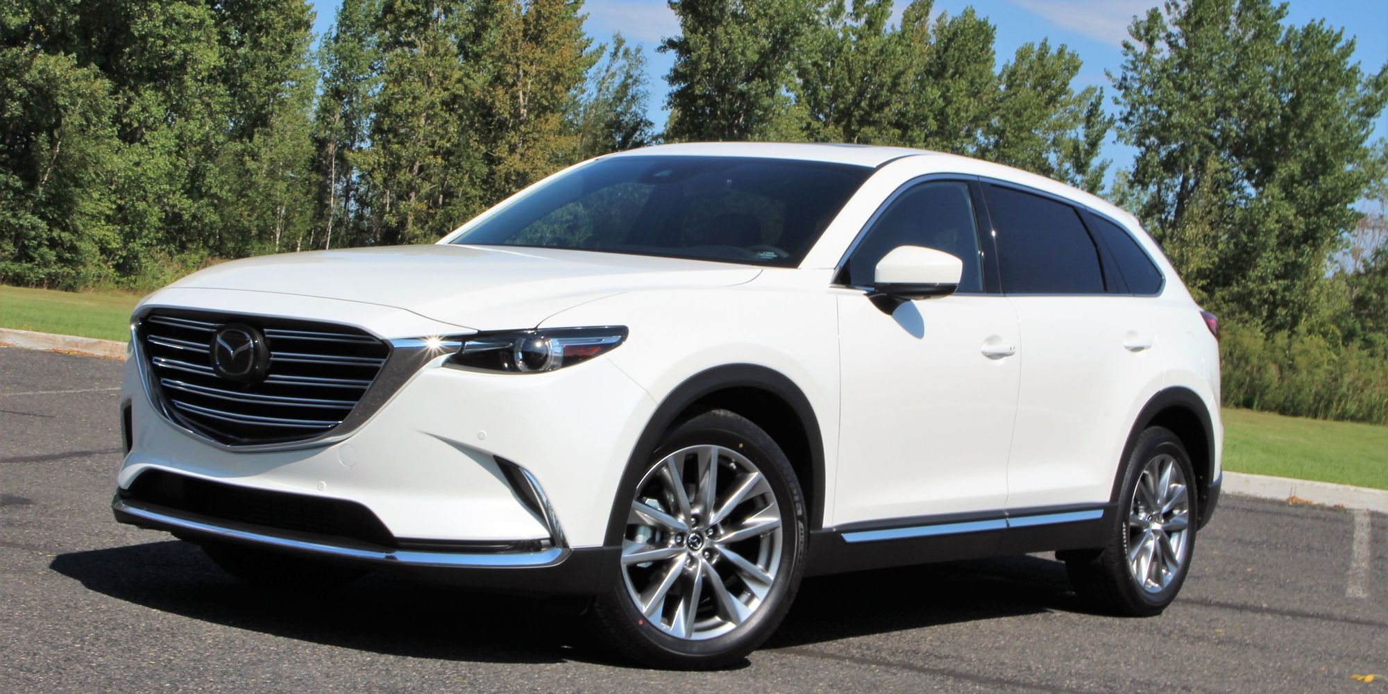 The front of a white CX-9