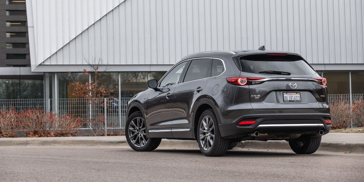 The rear of a gray CX-9