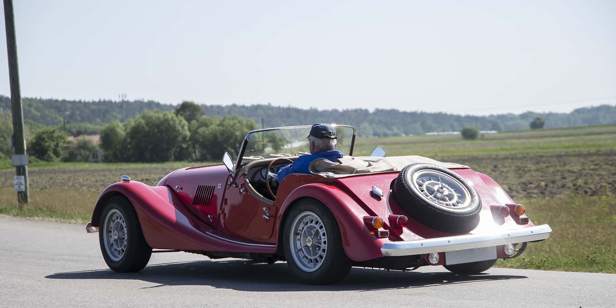 A Morgan Plus 8 in red