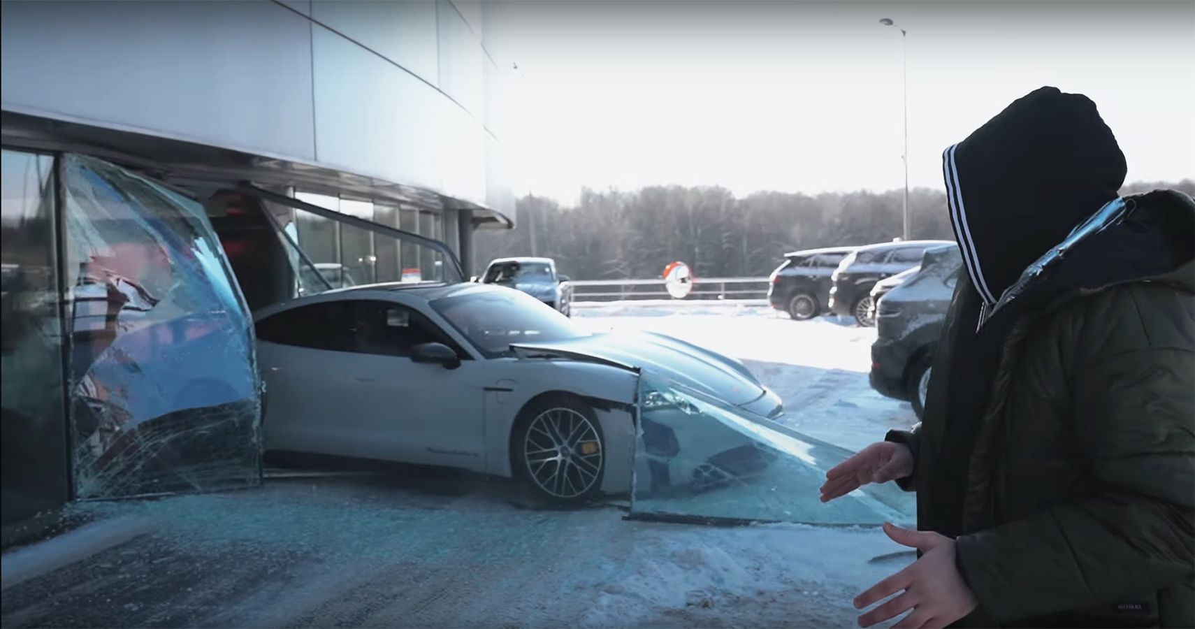 Porsche Taycan Turbo S Mikhail Litvin crash outside
