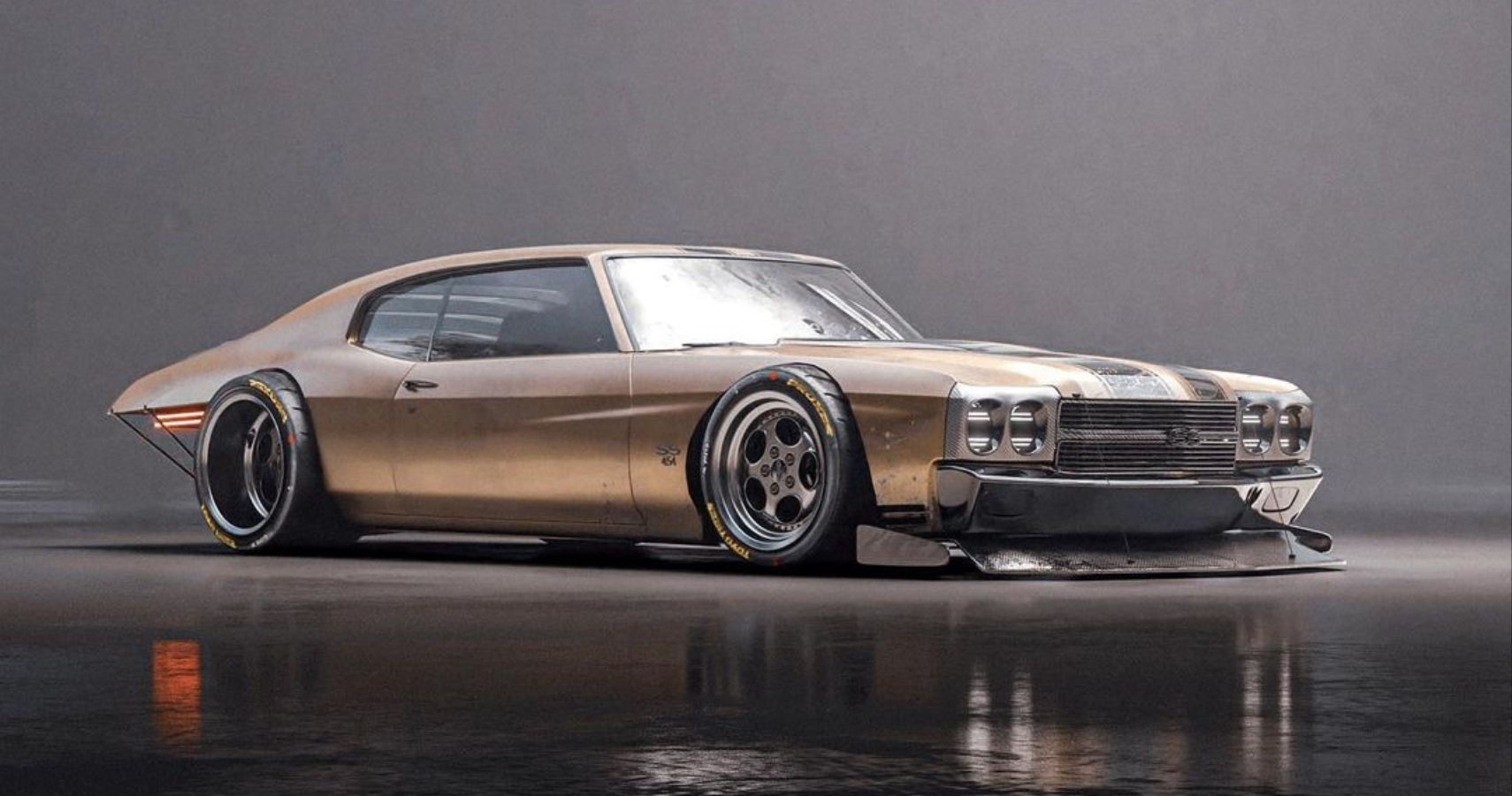 Chevrolet Chevelle SS Rendered With Crude Aero Package And Huge Rear Tires