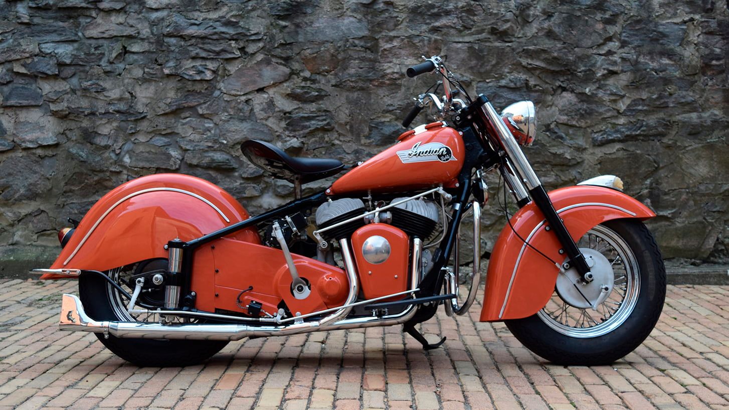 1953 Indian Chief parked outside