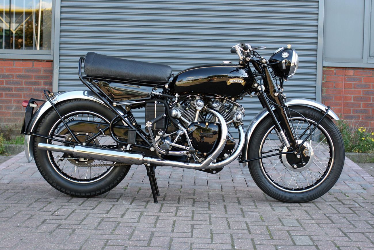 1955 Vincent Black Shadow parked outside