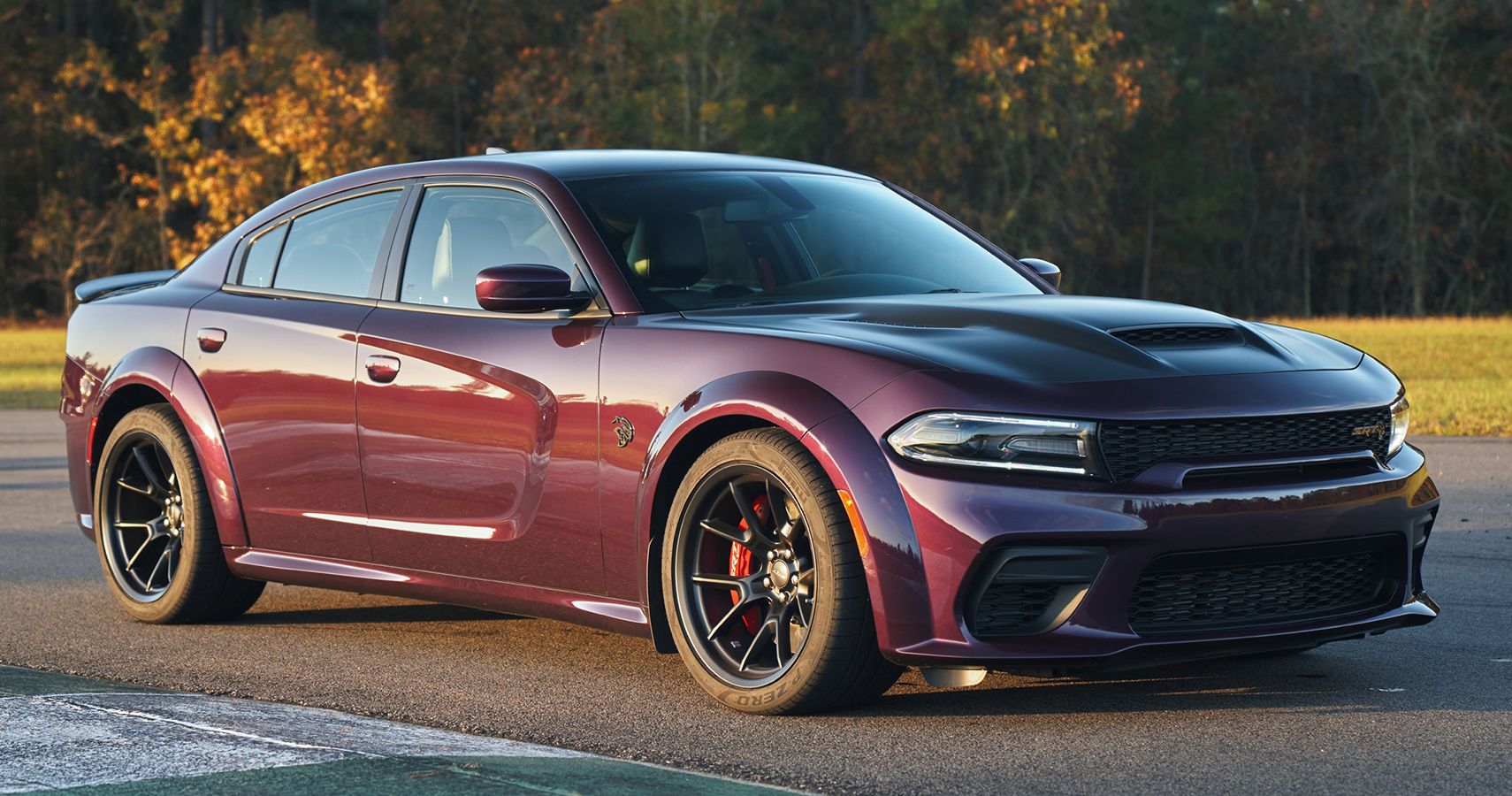 2021 Dodge Charger SRT Hellcat Redeye in Hellraisin with the Satin Black Hood, Roof and Decklid.