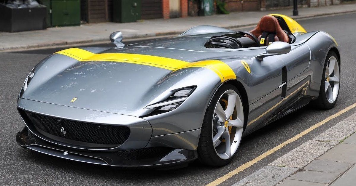 Silver Ferrari Monza SP, front and side view