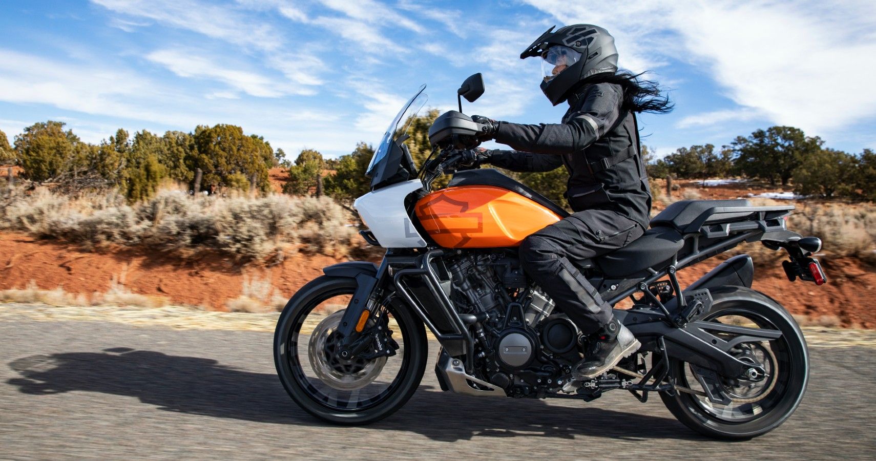 A rider on a 2021 Harley-Davidson Pan America.