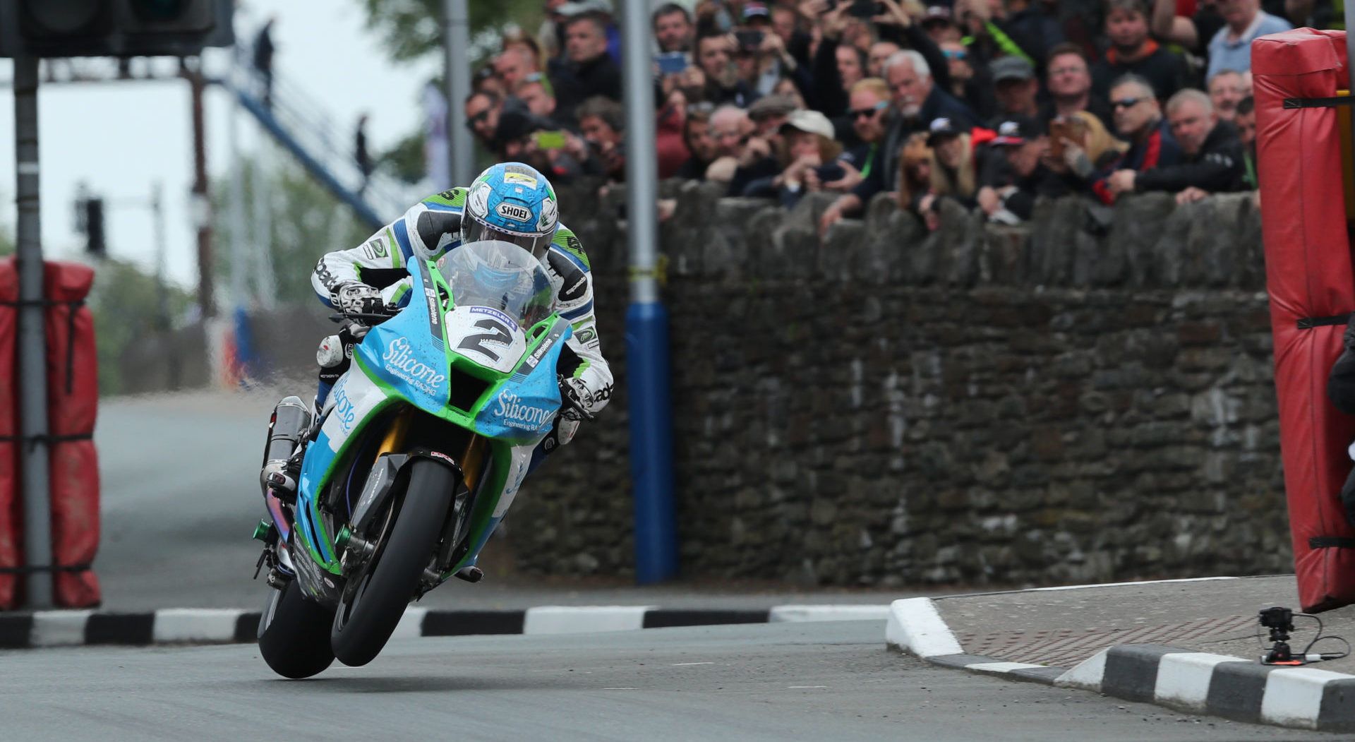 A rider racing during the isle of Man TT.