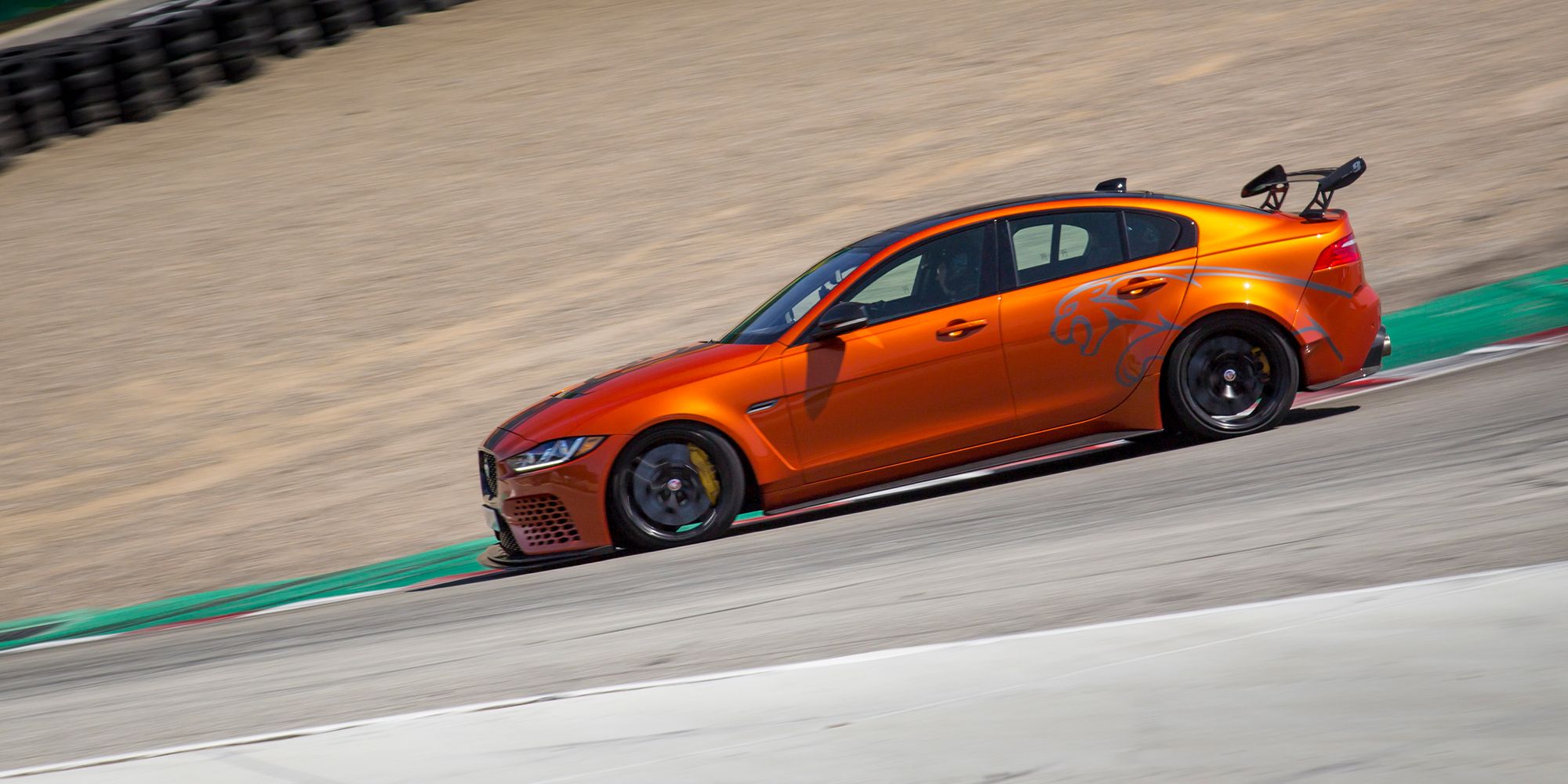 The XE SV Project 8 cornering hard