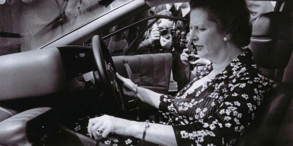 Prime Minister Margaret Thatcher in a Lotus Esprit
