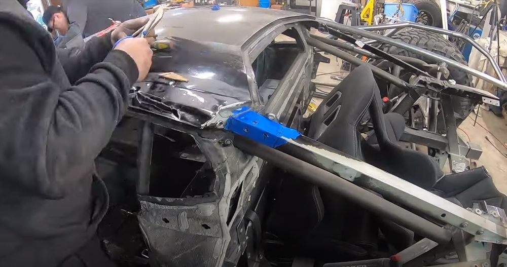 Pieces being shaped for exocage of offroad Lamborghini Huracan under construction