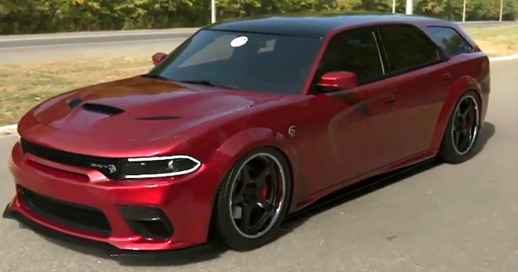 Rendering of Dodge Hellcat Magnum station wagon front left view