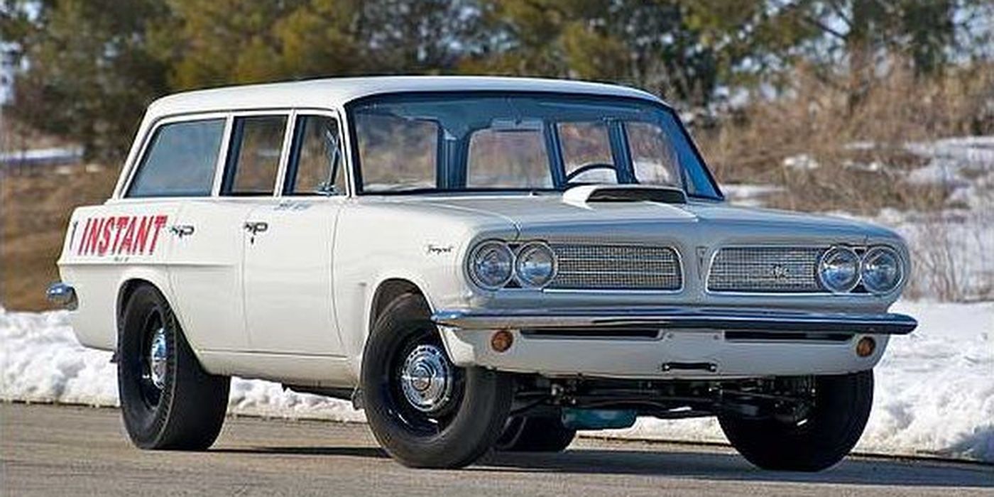 Silver 1963 Pontiac Tempest Station Wagon on the road
