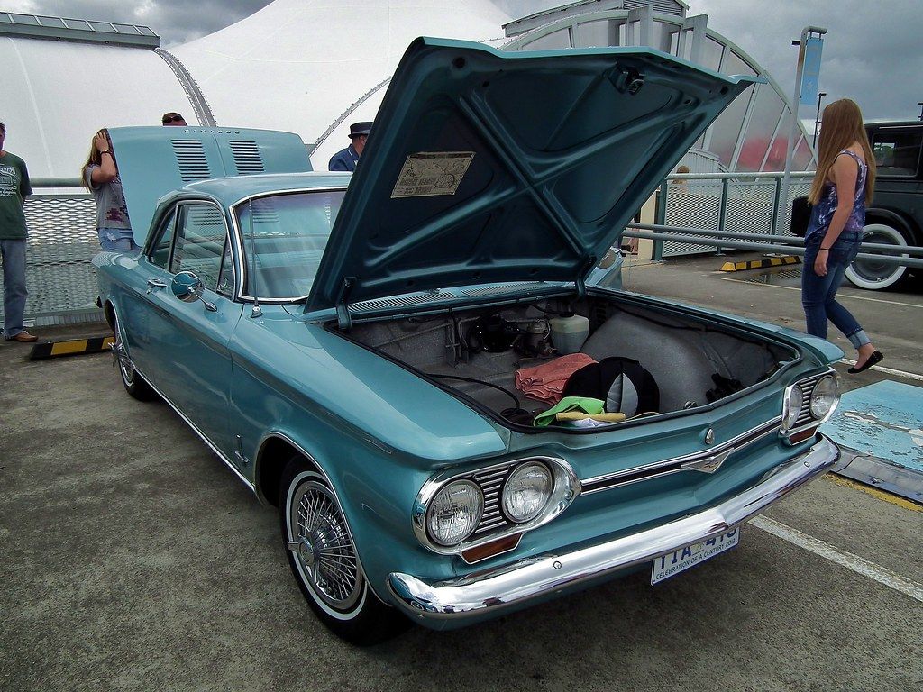 1964 Corvair with trunk and engine bay open