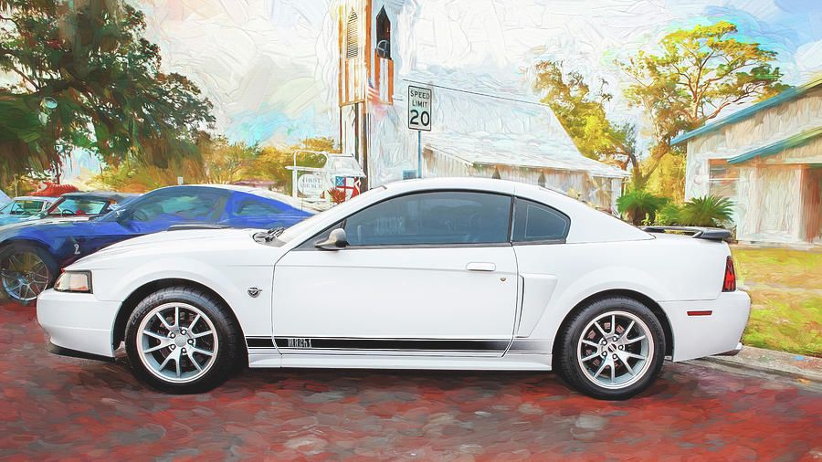 2004 Ford Mustang Mach 1 White with Black stripes side view
