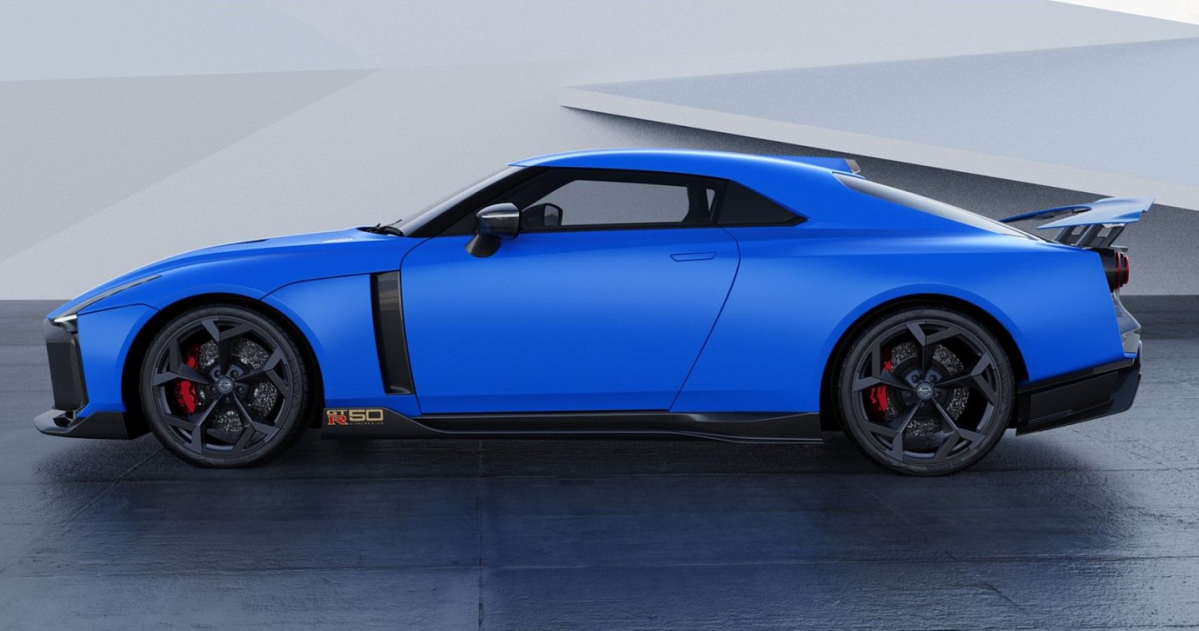 2021 Nissan GT-R50 Italdesign side view in blue