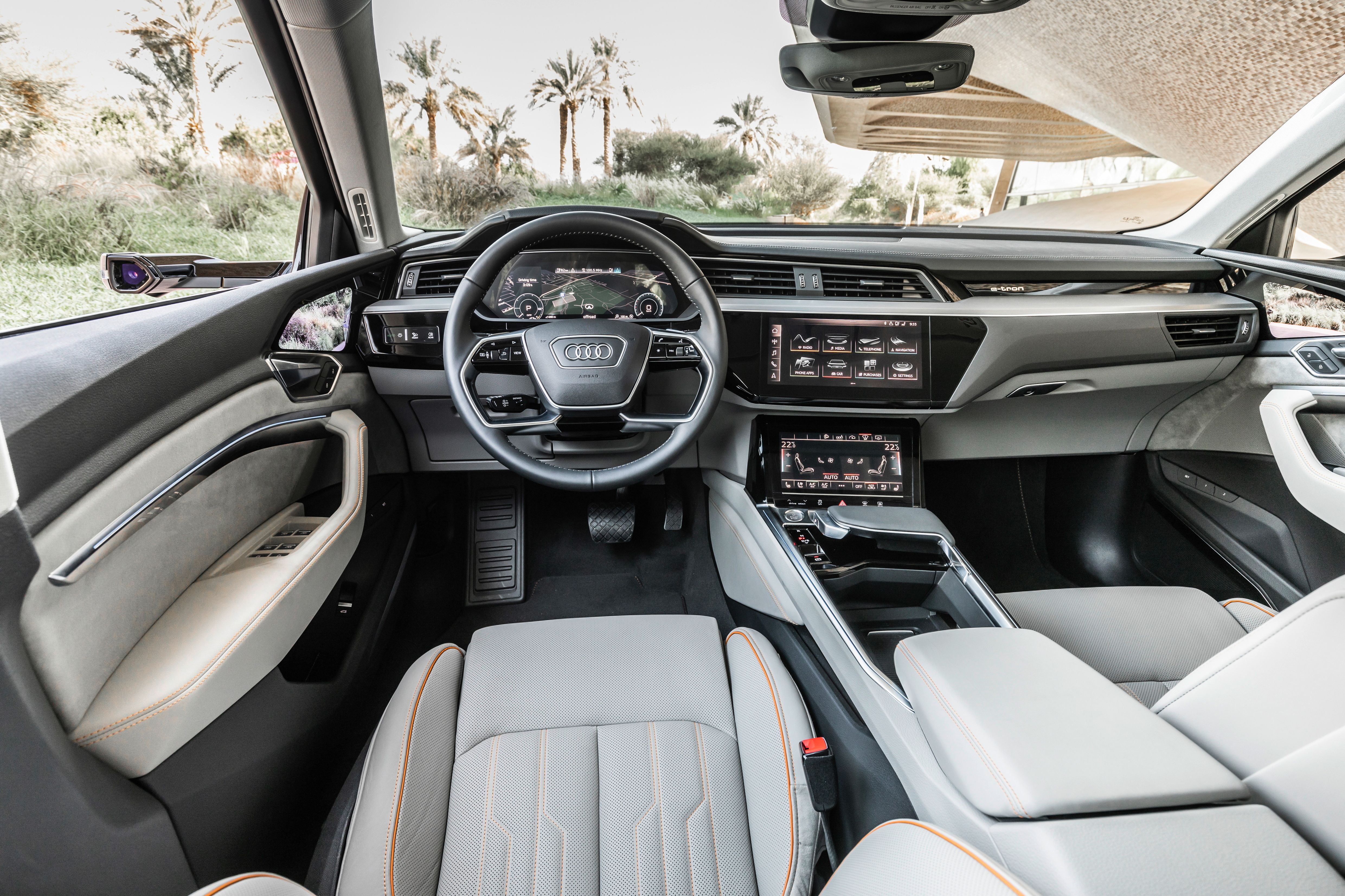 The interior of the e-tron from behind the wheel