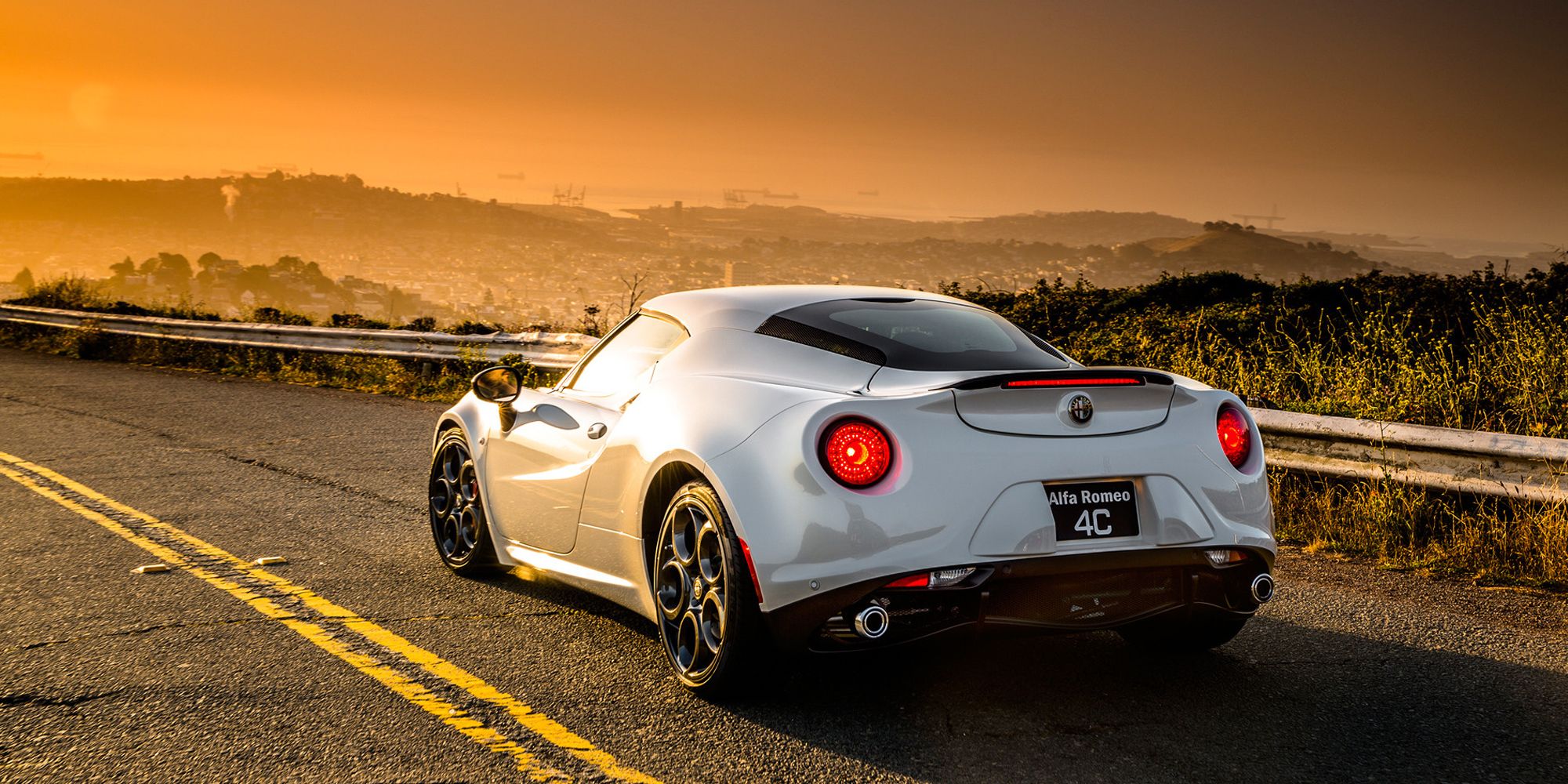 Rear 3/4 view of a white 4C Coupe