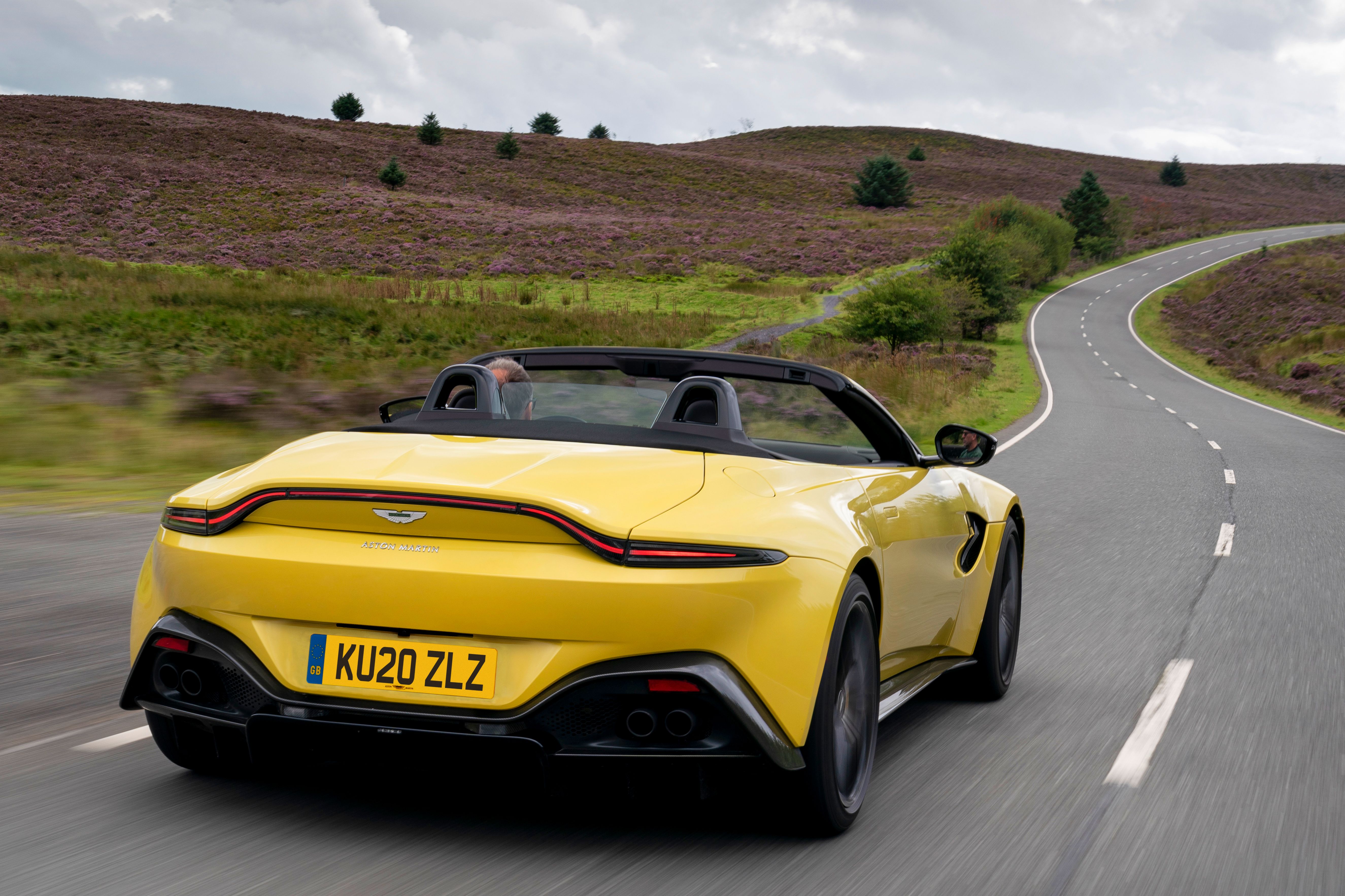 The rear of a Yellow Tang Vantage Roadster
