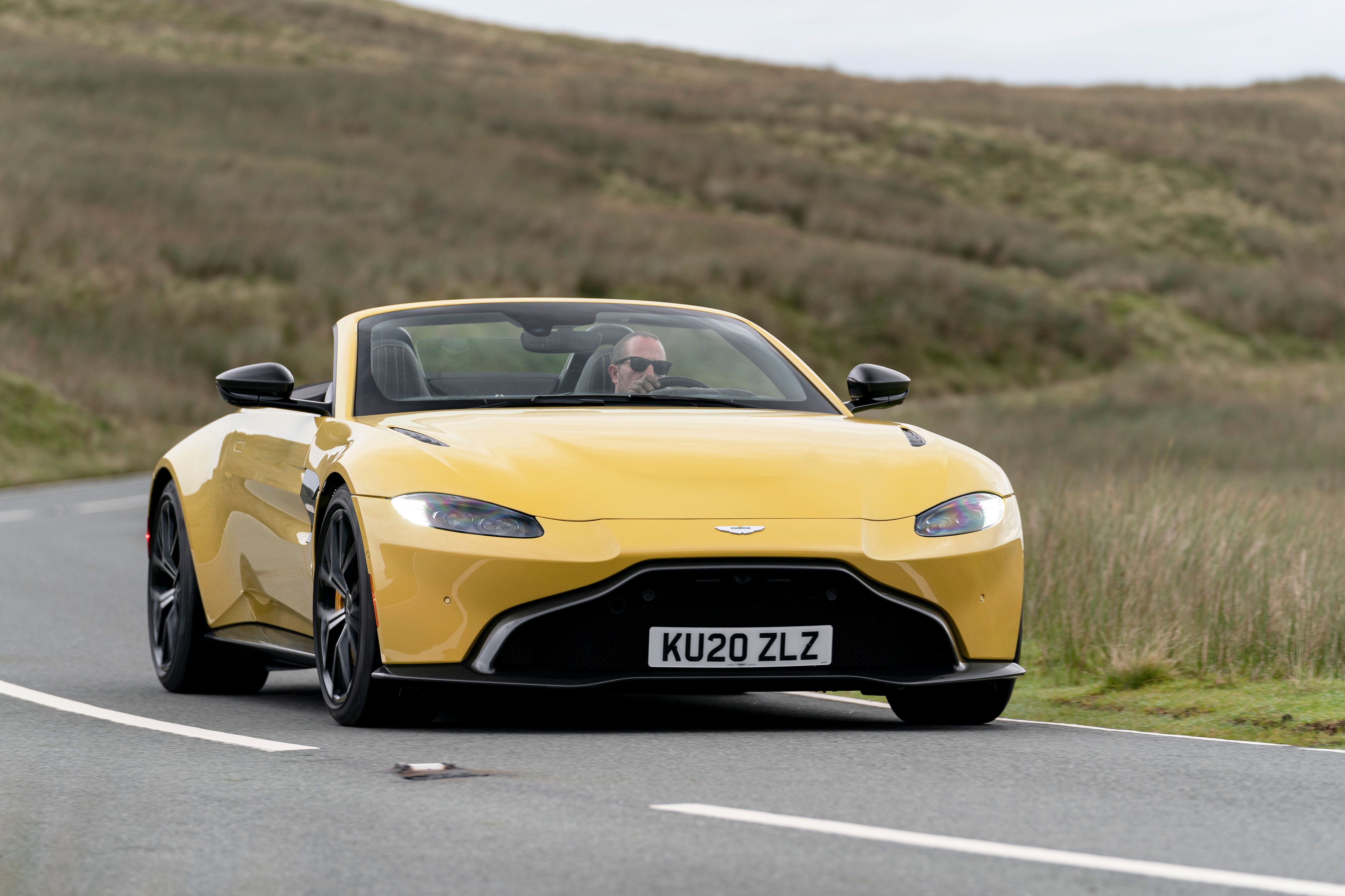 The front of a Yellow Tang Vantage Roadster