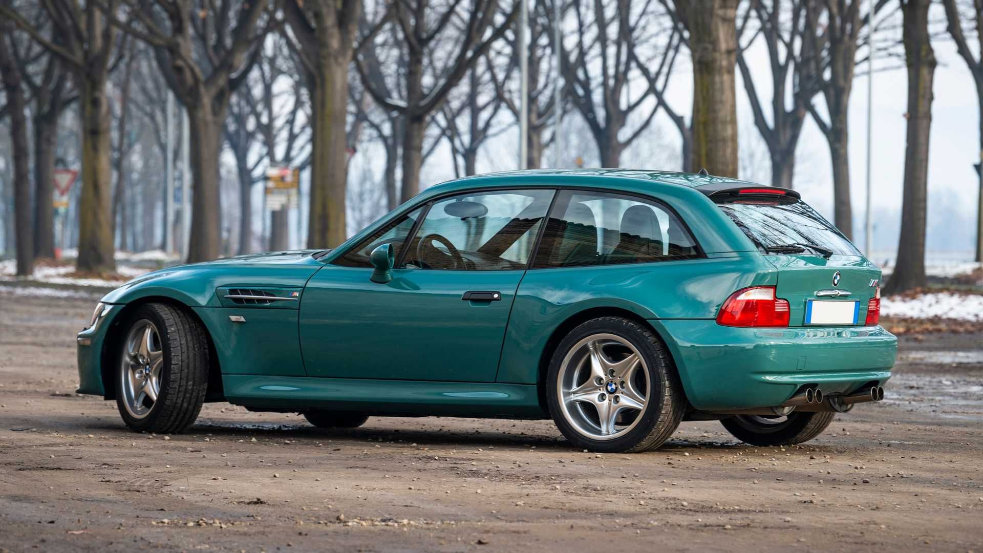 BMW Z3 M Coupe in green parked near trees
