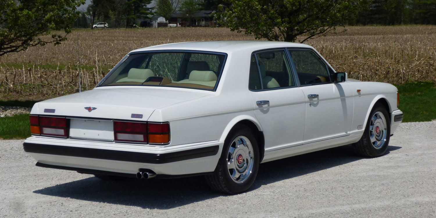 The rear of a white Bentley Turbo R