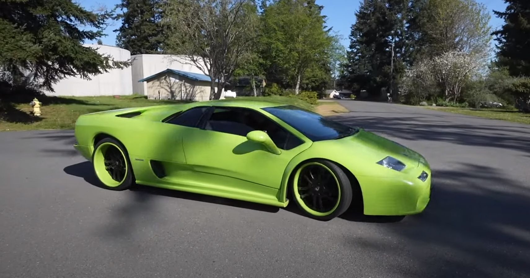 Fake lime green Lamborghini on the road in Seattle