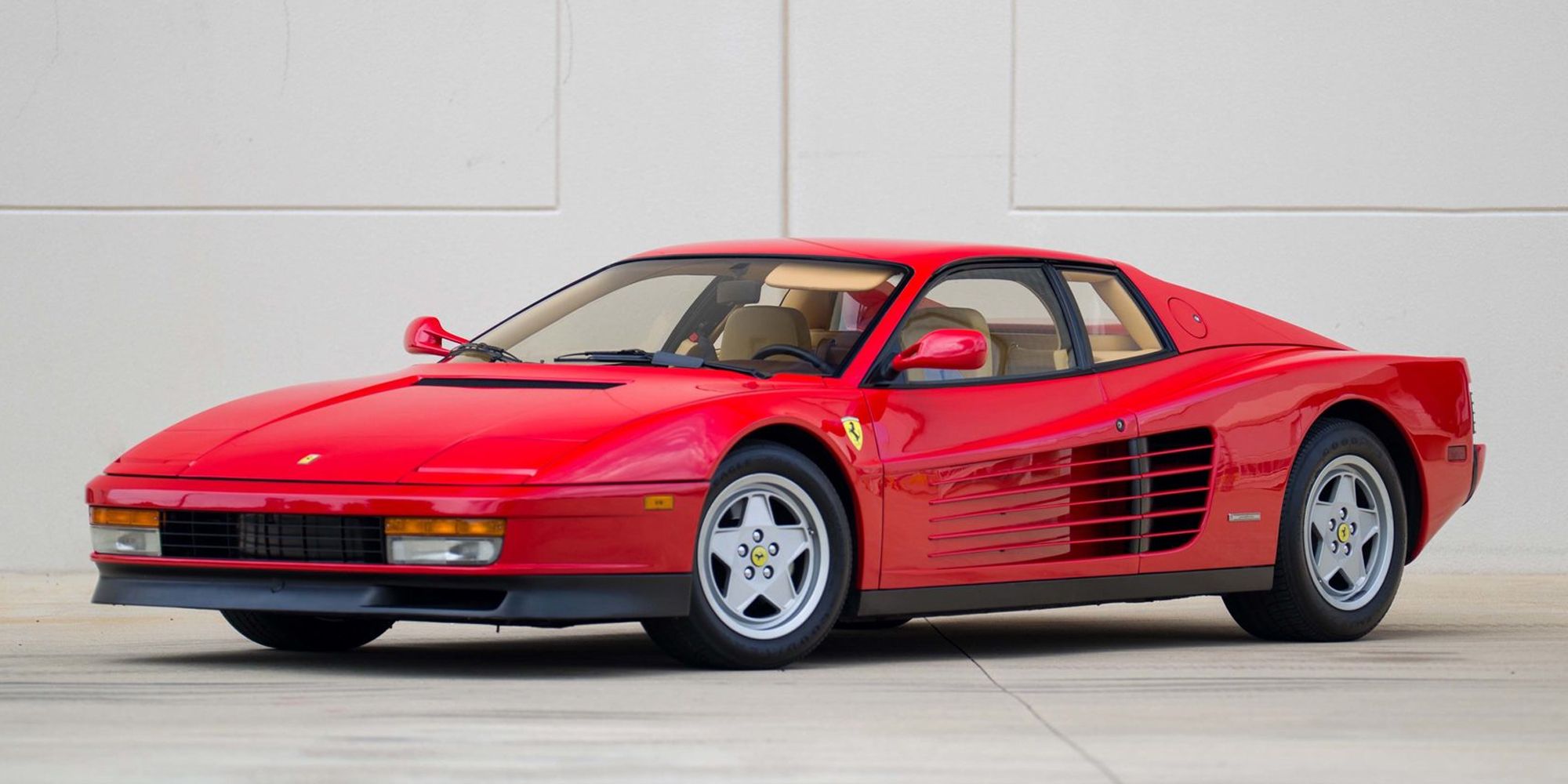 The front of a red Testarossa