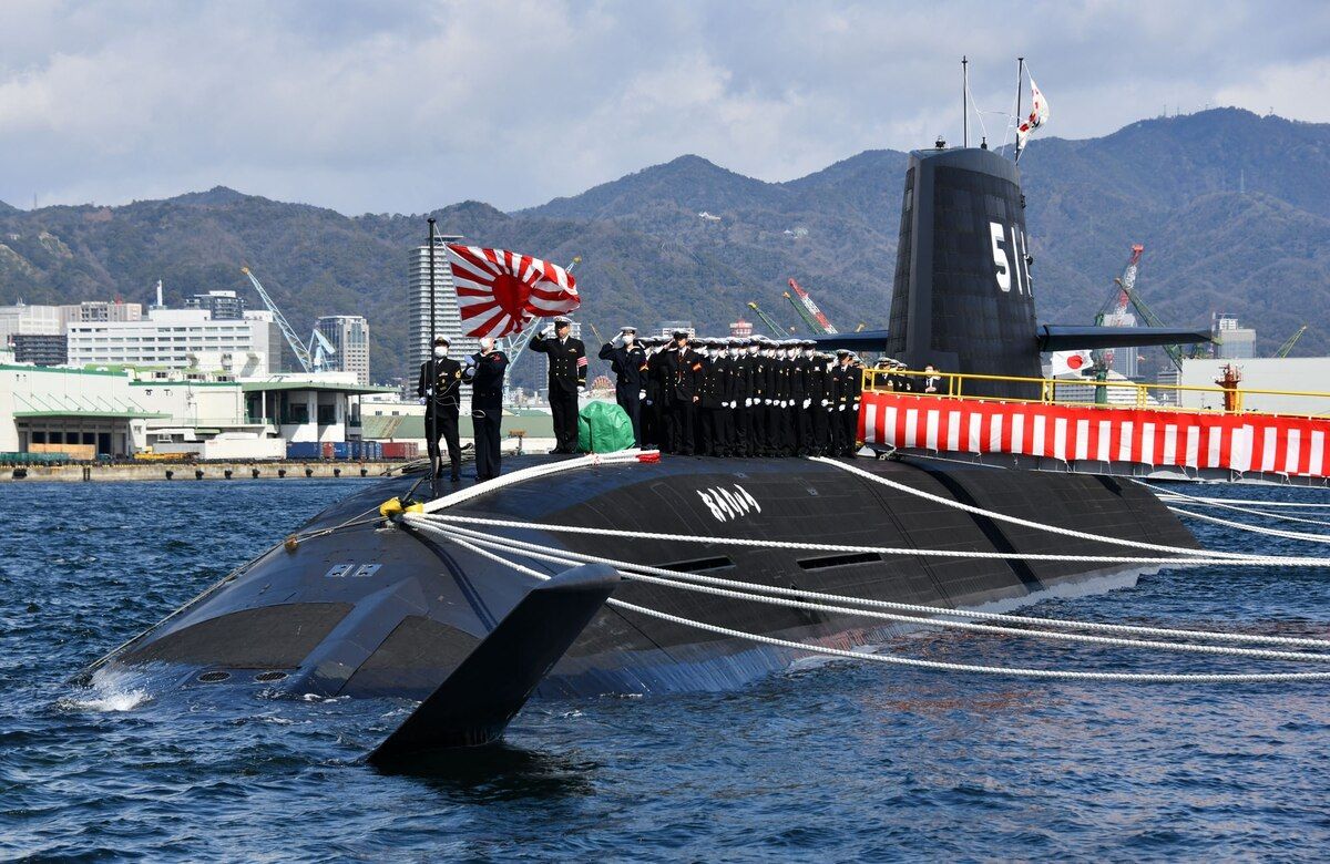 The Ouryu submarine during its commissioning ceremony at the Mitsubishi Heavy Industries shipyard in the city of Kobe